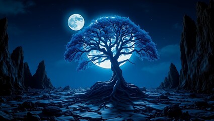 night landscape with moon and trees