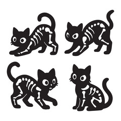 Obraz premium Skeleton Cat Silhouette Set – Halloween Spooky Black Cat Icons