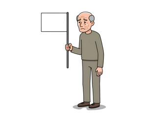 Illustration of Elderly Man Holding White Flag