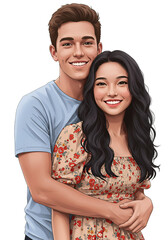 Illustration of Happy Couple Embracing