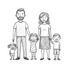 Illustration of Happy Family of Five Holding Hands