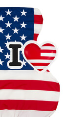 Illustration of I Love USA with American Flag and Red Heart