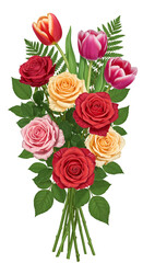 Fototapeta premium Illustration of Colorful Rose and Tulip Bouquet on Transparent Background
