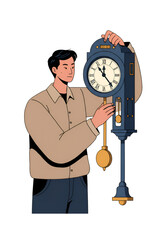 Illustration of Man With Vintage Clock