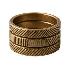 A stack of three intricately designed brass rings with a textured surface.