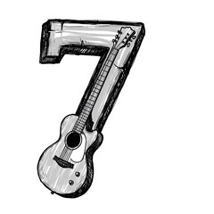 Illustration of Number Seven with Acoustic Guitar