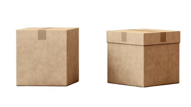 Plain brown cardboard box isolated on white background