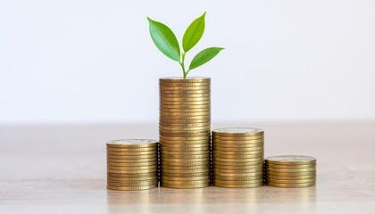"Sustainable Business Growth – Plant Growing from Stacked Coins"