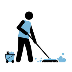 Illustration of Person Mopping Floor with Bucket