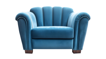 Elegant Classic Armchair in Blue Art Deco Style Isolated on White Background