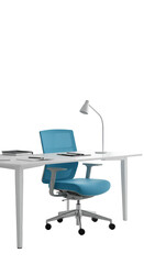 Illustration of Empty Modern Home Office Desk Setup with Blue Chair