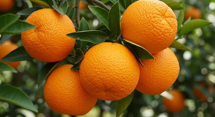 A vibrant close-up of ripe citrus fruits hanging from a lush tree, bursting with juicy sweetness on a sunny day.