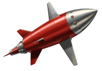 Illustration of Red and Silver Missile on Transparent Background