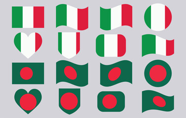 Collection of Italian and Bangladeshi Flags in Various Shapes.