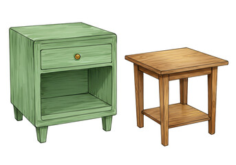 Illustration of Green Nightstand and Brown Side Table