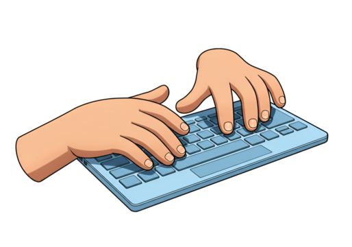 Illustration of Hands Typing on a Blue Keyboard