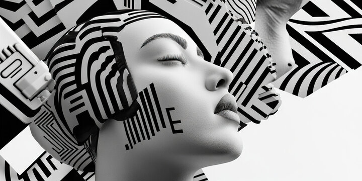 Woman's Face with Geometric Pattern Overlay
