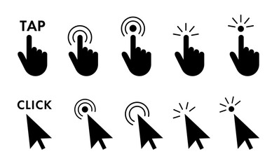 タップとクリック操作を示すジェスチャーアイコンセット（UI UX 操作ガイド ベクター）