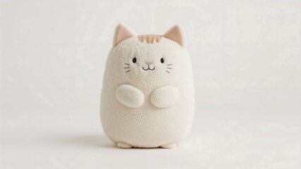 Adorable Cream White Plush Cat Toy Soft Stuffed Animal Kitten Doll on White