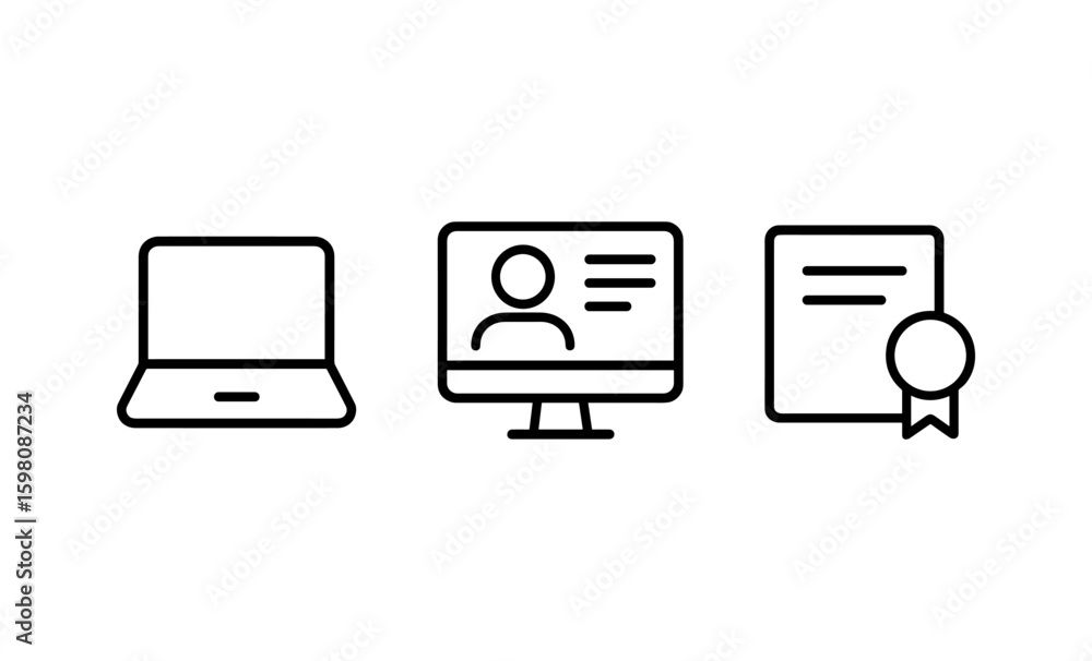 Poster minimal technology and learning icons set for digital media and communication