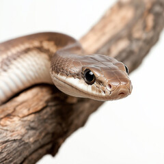 Obraz premium Stock photo of a snake with scales, emphasizing nature and wildlife on a branch.