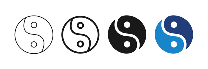 Yin Yang Icon Set. Editable Stroke Vector