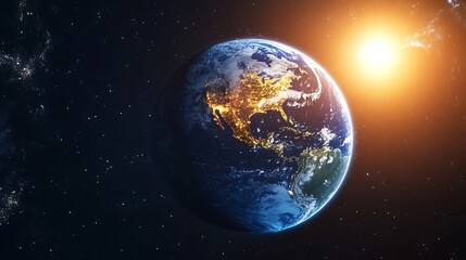 Earth View From Space with City Lights and Sunrise Glow