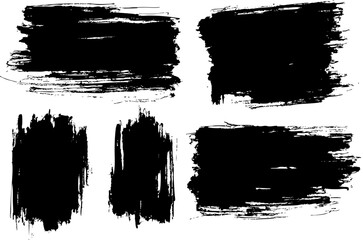 Ink brush stroke set, black grunge smear collection	