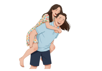Illustration of Happy Couple Piggyback Ride