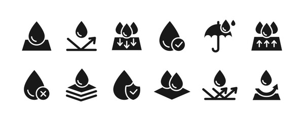 Waterproof and Water Resistant Icons Set. Waterproof Silhouette Vector.