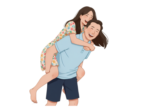 Illustration of Happy Couple Piggyback Ride - Powered by Adobe