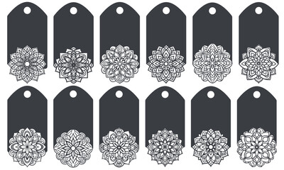 Set of tags with fantasy mandalas