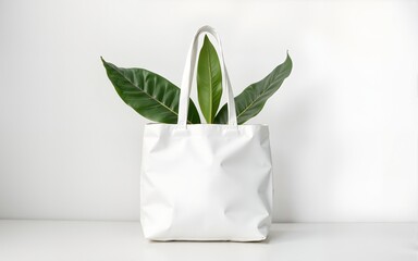 White tote bag with leaves. High quality