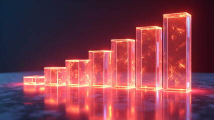 Fototapeta premium Dramatic neon crystal bars on sleek transparent platform