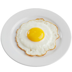 Realistic Photo of Fried Egg on a White Plate Isolated Black Background