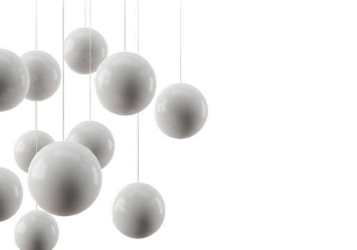 Illustration of Hanging Spheres with Strings on Black Background
