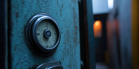 Close-up of Analog Timer on Teal Metal Surface
