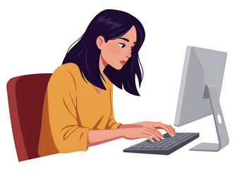 Illustration of Woman Working on Computer