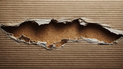 Close up texture of ripped corrugated cardboard paper revealing inner layers