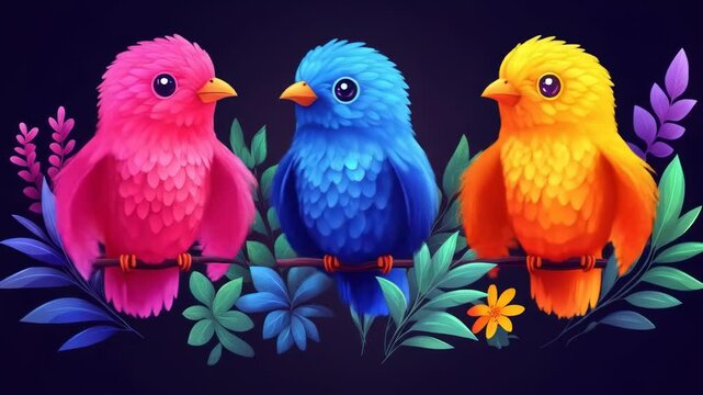 3 parrots on a blue background