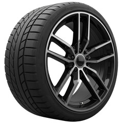 Photo of High-Performance Tire and Alloy Wheel against Black Background