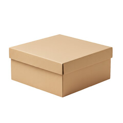 Realistic Photo of a Beige Cardboard Box on Black Background