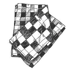 Black and White Checkered Illustration of a Napkin on Black Background