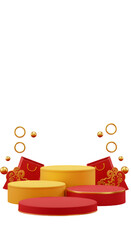 3D Illustration of Chinese New Year Festive Podium with Ornaments