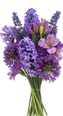 Illustration of Purple Flowers Bouquet Isolated on Black Background
