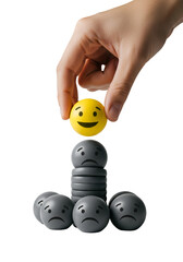 Happy Face Above Sad Faces Illustration With Hand