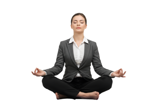 Business Woman in Yoga Pose, Meditation, Relax and Stress Reduction - Powered by Adobe