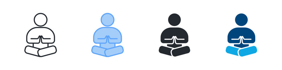Meditation Icon Set Multiple Style. Designed In Outline, Blue, Glyph, Dual Tone