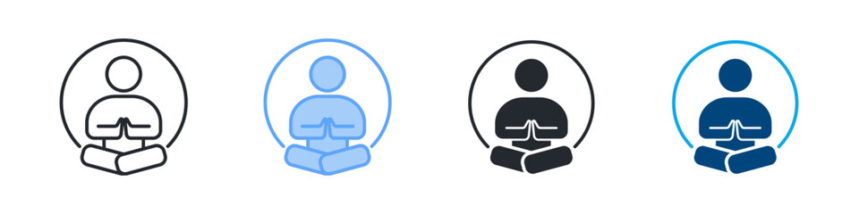 Yoga Icon Set Multiple Style. Designed In Outline, Blue, Glyph, Dual Tone