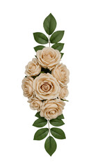 Champagne Roses PNG Photo with Green Leaves Isolated on Black BG